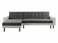 Habitat et jardin Sofá De Terciopelo|Sofá - 4 Plazas|Sofá esquinero convertible y reversible "Theo" - 4 plazas - Blanco y gris