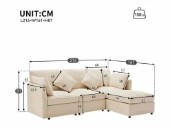 ModernLuxe Sofá Modular|Sofá esquinero de 3 plazas - con reposapiés modular - chenilla -