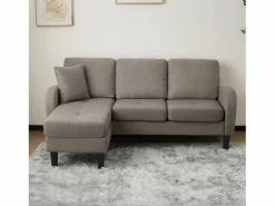 Merax Sofá esquinero de 3 plazas con chaise longue - 185 x 118 x 82 cm - tejido transpirable de algodón y lino - oscuro antiguo Gris Clearance