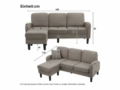 Merax Sofá esquinero de 3 plazas con chaise longue - 185 x 118 x 82 cm - tejido transpirable de algodón y lino - oscuro antiguo Gris Clearance