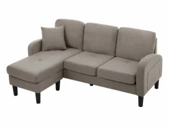 Merax Sofá esquinero de 3 plazas con chaise longue - 185 x 118 x 82 cm - tejido transpirable de algodón y lino - oscuro antiguo Gris Clearance