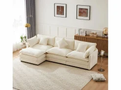 ModernLuxe Sofá Modular|Sofá esquinero de chenilla de 3 plazas con reposapiés modular -