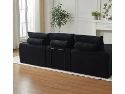 DripeX Sofá Esquinero Modular 3 Plazas, con Chaise Longue Curva Reversible, 3 Cojines y Almohadas Cervicales, Tejido Chenilla, Negro Sale