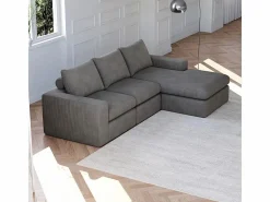 Sofá Esquinero Modular 3 Plazas, de Pana, con Chaise Longue Reversible, 3 Cojines y Almohadas Cervicales,^DripeX