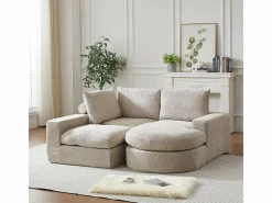 Sofá Esquinero Modular 3 Plazas, con Chaise Longue Curva Reversible, 3 Cojines y Almohadas Cervicales, Tejido Chenilla,^DripeX