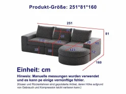 DripeX Sofá Esquinero Modular 3 Plazas, con Chaise Longue Curva Reversible, 3 Cojines y Almohadas Cervicales, Tejido Chenilla, Gris New