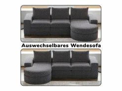 DripeX Sofá Esquinero Modular 3 Plazas, con Chaise Longue Curva Reversible, 3 Cojines y Almohadas Cervicales, Tejido Chenilla, Gris New