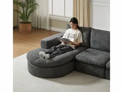 DripeX Sofá Esquinero Modular 3 Plazas, con Chaise Longue Curva Reversible, 3 Cojines y Almohadas Cervicales, Tejido Chenilla, Gris New