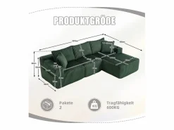 Sofá Esquinero Modular 3 Plazas, de Pana, con Portavasos, Cojines y Bolsillos Laterales, Chaise Longue 118cm,^DripeX Sale