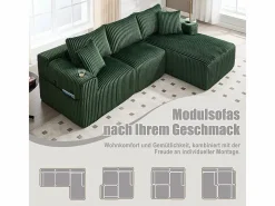 Sofá Esquinero Modular 3 Plazas, de Pana, con Portavasos, Cojines y Bolsillos Laterales, Chaise Longue 118cm,^DripeX Sale