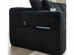 DripeX Sofá Esquinero Modular 3 Plazas, de Pana, con Portavasos, Cojines y Bolsillos Laterales, Chaise Longue 118cm, Negro Clearance