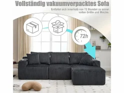 DripeX Sofás Club|Sofá Esquinero Modular 3 Plazas, de Pana, con Portavasos, Cojines y Bolsillos Laterales, Chaise Longue 118cm,