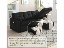 Sofá Escandinavo|Sofá Rinconera|Sofá esquinero modular convertible - 3 plazas con almacenaje - Incluye cojines y bolsillo lateral - 2 en 1 (día/noche)