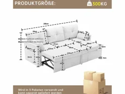 Sofá Escandinavo|Sofá Rinconera|Sofá esquinero modular convertible - 3 plazas con almacenaje - Incluye cojines y bolsillo lateral - 2 en 1 (día/noche)