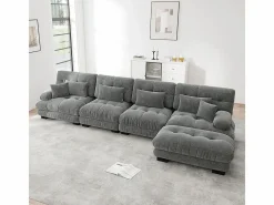 KOMHTOM Conjunto Sofás|Sofá esquinero modular, cuatro plazas, con reposapiés extraíble, tejido chenilla,