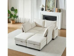 Hauss Spole Sofá esquinero modular de 6 plazas con 6 compartimentos de almacenaje - Tejido chenilla Beige New