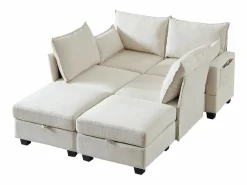 Hauss Spole Sofá esquinero modular de 6 plazas con 6 compartimentos de almacenaje - Tejido chenilla Beige New