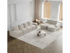 Sofá esquinero modular de 6 plazas con chaise longue - Tejido chenilla - No requiere montaje^Hauss Spole New