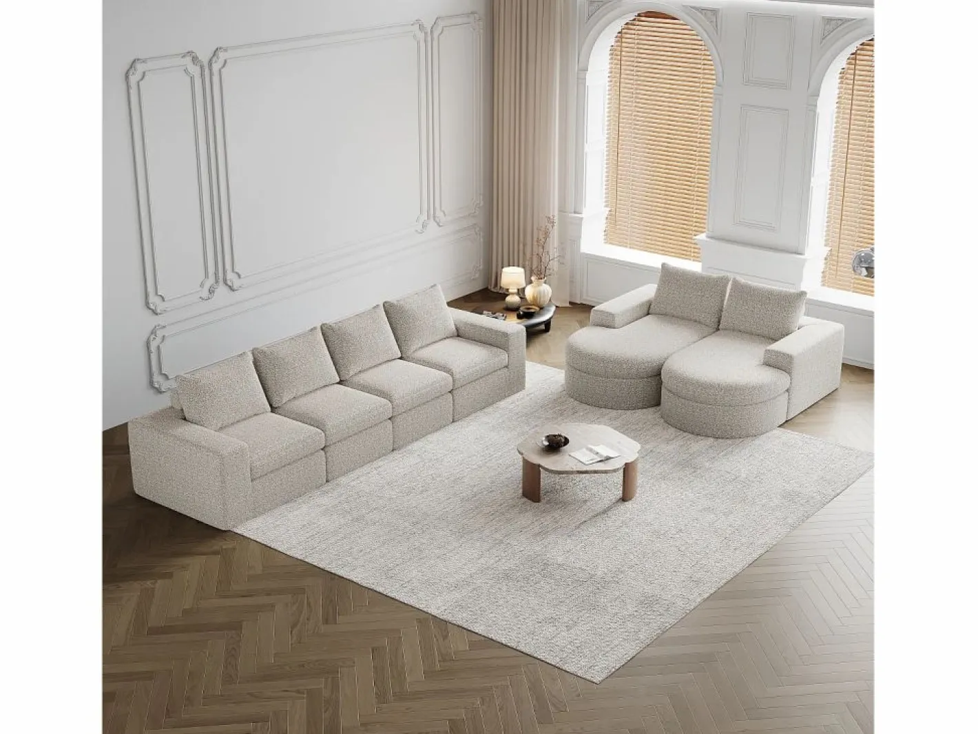 Sofá esquinero modular de 6 plazas con chaise longue - Tejido chenilla - No requiere montaje^Hauss Spole New