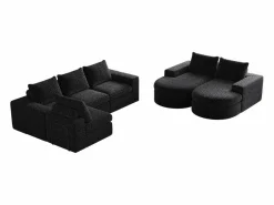 Hauss Spole Sofá esquinero modular de 6 plazas con chaise longue - Tejido chenilla - No requiere montaje Negro Discount