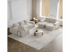 Sofá Esquinero Modular Reversible 6 Plazas, con 6 Cojines y Almohadas Cervicales, Tejido Chenilla, Salón DIY,^DripeX New