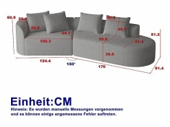 DripeX Sofás Club|Sofá Esquinero Recto Moderno Súper Grande 4 Plazas, con 4 Cojines, Chaise Longue Curva, Tejido Chenilla,