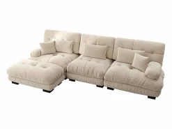 Sofá extragrande en forma de L, adecuado para el salón, con reposapiés, terciopelo acanalado,^KOMHTOM Best