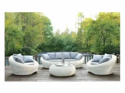 MYLIA Salones De Jardín|Sofá jardín 3 plazas resina trenzada - WHITEHEAVEN