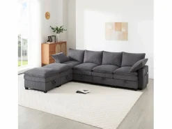 ModernLuxe Sofá moderno - 4 plazas - Reposapiés extraíble - Puertos USB - Compartimentos de almacenamiento + Portavasos - ​​​ Gris Discount