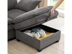 ModernLuxe Sofá moderno - 4 plazas - Reposapiés extraíble - Puertos USB - Compartimentos de almacenamiento + Portavasos - ​​​ Gris Discount