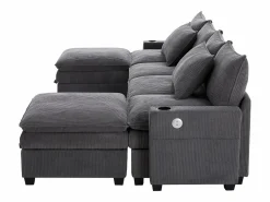 ModernLuxe Sofá moderno - 4 plazas - Reposapiés extraíble - Puertos USB - Compartimentos de almacenamiento + Portavasos - ​​​ Gris Discount