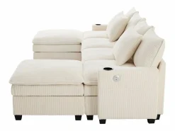 Sofá moderno - 4 plazas - Reposapiés extraíble - Puertos USB - Compartimentos de almacenamiento + Portavasos -^ModernLuxe New