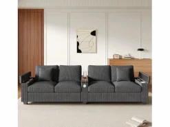 Sofá moderno de 4 plazas - 299 x 80 x 82,7 cm - con puerto USB, reposabrazos abatible y almacenamiento oculto - terciopelo -^Merax