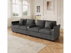 Sofá moderno de 4 plazas - 299 x 80 x 82,7 cm - con puerto USB, reposabrazos abatible y almacenamiento oculto - terciopelo -^Merax