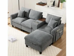 Merax Sofá - 4 Plazas|Sofá moderno de 4 plazas con reposapiés con almacenaje, 2 portavasos y puerto USB. Medidas: 229 x 149,5 x 83 cm. Tapizado en terciopelo .