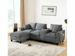 Merax Sofá - 4 Plazas|Sofá moderno de 4 plazas con reposapiés con almacenaje, 2 portavasos y puerto USB. Medidas: 229 x 149,5 x 83 cm. Tapizado en terciopelo .