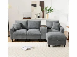 Merax Sofá - 4 Plazas|Sofá moderno de 4 plazas con reposapiés con almacenaje, 2 portavasos y puerto USB. Medidas: 229 x 149,5 x 83 cm. Tapizado en terciopelo .