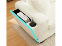 ModernLuxe Sofá - 4 Plazas|Sofá moderno en forma de U - con USB, Type-C y lámpara de lectura - con luces LED en la puerta - con portavasos y 2 reposapiés - pana acanalada -