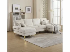 Merax Sofá moderno en forma de U - 272 x 136 x 88 cm - con 2 asientos reclinables para salón dormitorio - Chenilla - Beige Online