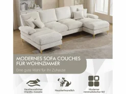 Merax Sofá moderno en forma de U - 272 x 136 x 88 cm - con 2 asientos reclinables para salón dormitorio - Chenilla - Beige Online