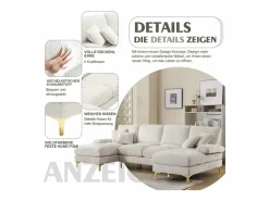 Merax Sofá moderno en forma de U - 272 x 136 x 88 cm - con 2 asientos reclinables para salón dormitorio - Chenilla - Beige Online