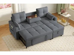 Sofá moderno en L - Sofá cama modular - Función de cama - Con almacenamiento - Con portavasos -^ModernLuxe Hot
