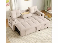 ModernLuxe Sofá moderno en L - Sofá cama modular - Función de cama - Con almacenamiento - Con portavasos - Beige Best