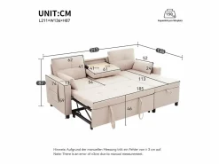 ModernLuxe Sofá moderno en L - Sofá cama modular - Función de cama - Con almacenamiento - Con portavasos - Beige Best
