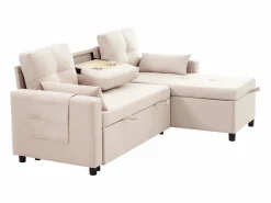 ModernLuxe Sofá moderno en L - Sofá cama modular - Función de cama - Con almacenamiento - Con portavasos - Beige Best