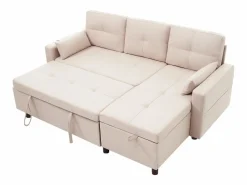 ModernLuxe Sofá moderno en L - Sofá cama modular - Función de cama - Con almacenamiento - Con portavasos - Beige Best