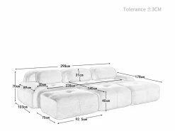 DripeX Sofá Modular|Sofás Club|Sofá modular 3 plazas + 3 pouf - pana - con 3 cojines - densidad asiento 32kg/m³ - 298x178x70cm -