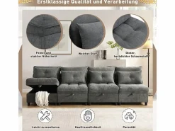 DripeX Sofás Club|Sofá Modular 4 Plazas en Chenilla - con 8 Cojines y 4 Almacenamientos - Carga Máx. 500kg - 274x76x87cm -