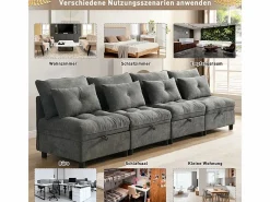 DripeX Sofás Club|Sofá Modular 4 Plazas en Chenilla - con 8 Cojines y 4 Almacenamientos - Carga Máx. 500kg - 274x76x87cm -