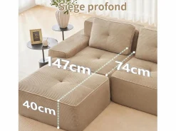 DripeX Sofá Modular|Sofás Club|Sofá Modular 2 plazas en Pana con 2 cojines, sin montaje, 204x104x69cm,